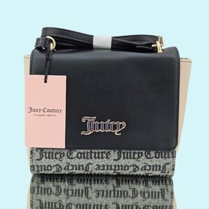 Juicy Couture Purse Bag Black Beige Gold Tone Spring Fling Crossbody Preppy Y2K